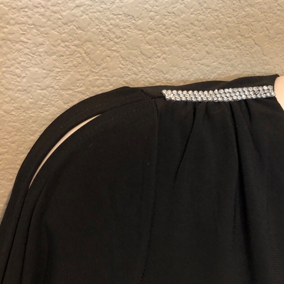 Women's cb Established Black Rhinestone V-Neck 3/4 Split Sleeve Jersey Top Sz PM - Picture 6 of 10